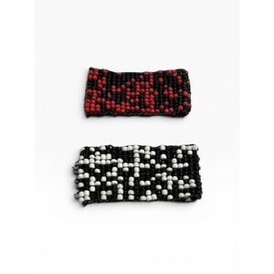 Vintage Southwestern Style Stretch Seed Bead Cuff Bracelet White Red Black